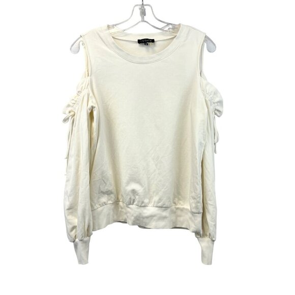 1. State Women’s Cold Shoulder Off White Sweatshirt Size Medium Long Sleeve - Picture 1 of 9